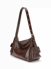 DOUBLE POCKET FAUX LEATHER SHOULDER BAG