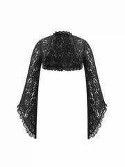 Lace Cotton-blend Bell Sleeve Oversized Crop Blouse Curve & Plus