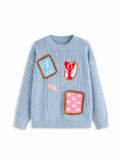 Knit Wool-blend Shell & Lobster Embroidery Hollow Out Top Curve & Plus