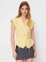 Collar V-neck Knotted Blazer Vest