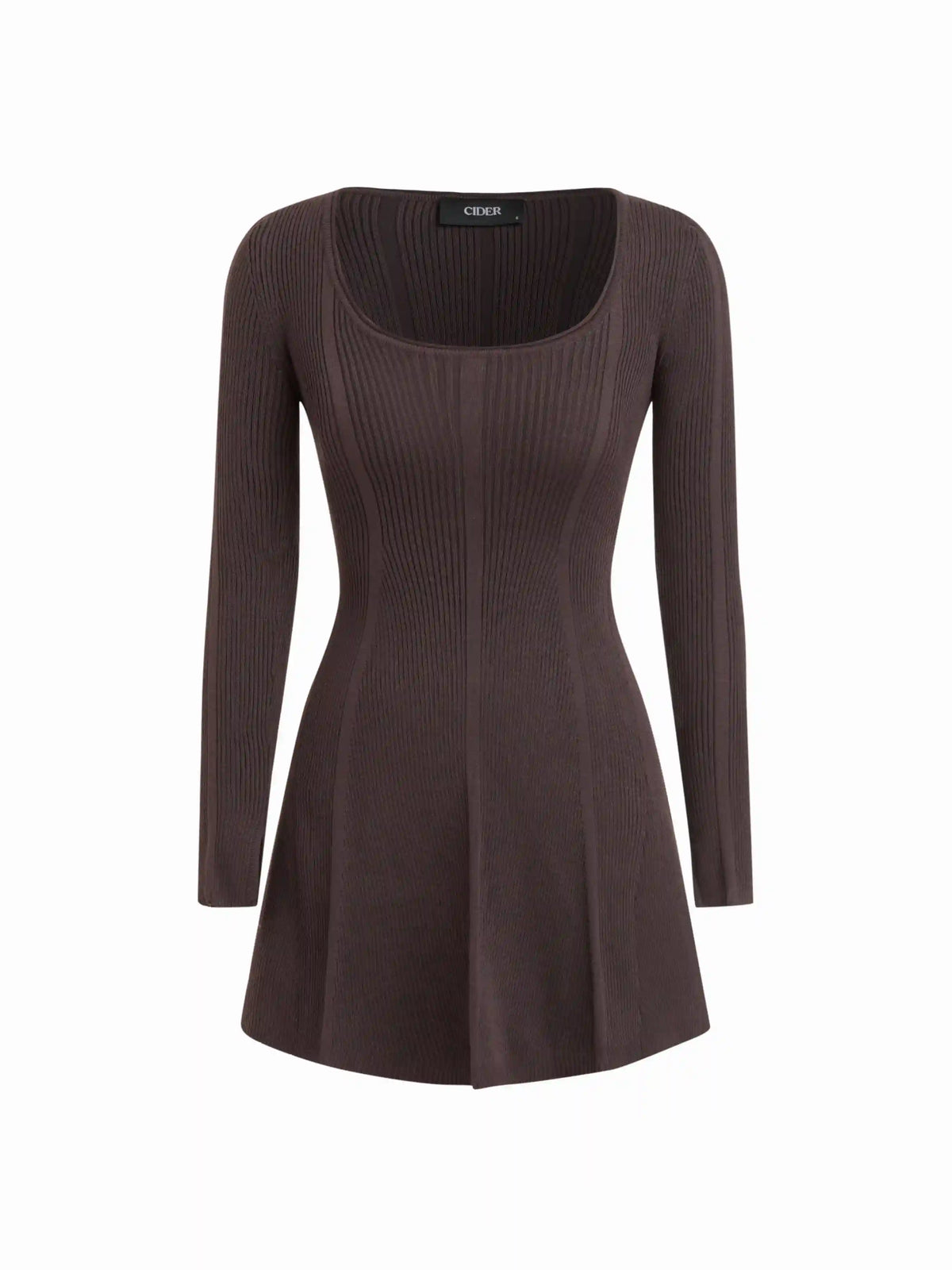 Knit Scoop Neckline Long Sleeve A-line Mini Dress