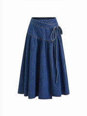 Cider Denim Mid Rise Wrap Tie Side Maxi Skirt