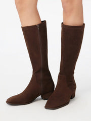 SQUARE TOE CHUNKY HEELED KNEE HIGH BOOTS