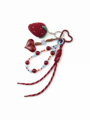 KNITTED STRAWBERRY & HEART & BEADED KEYCHAIN