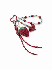 KNITTED STRAWBERRY & HEART & BEADED KEYCHAIN