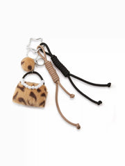 LEOPARD PRINT FUZZY BAG DECOR KEYCHAIN