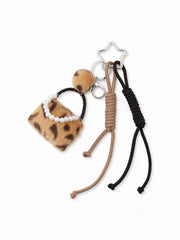 LEOPARD PRINT FUZZY BAG DECOR KEYCHAIN