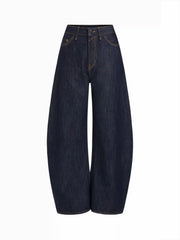 Denim Low Rise Solid Pocket Barrel-leg Jeans