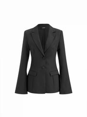Notched Collar Bell Sleeve Button Blazer