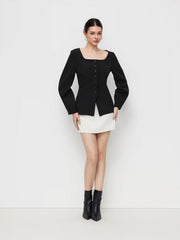 Square Neck Long Sleeve Split Front Button Blazer