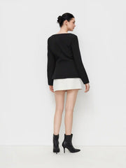 Square Neck Long Sleeve Split Front Button Blazer
