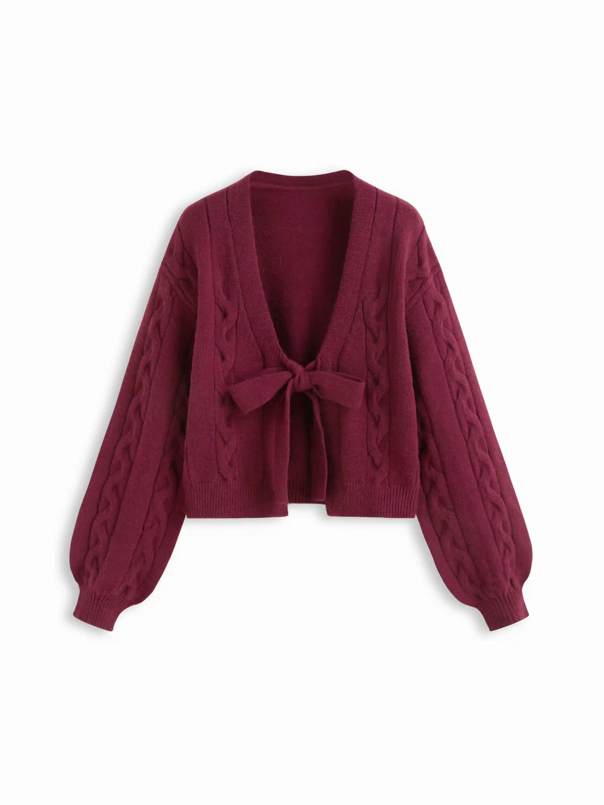 Cable Knit V-neck Knotted Oversized Cardigan