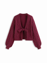 Cable Knit V-neck Knotted Oversized Cardigan