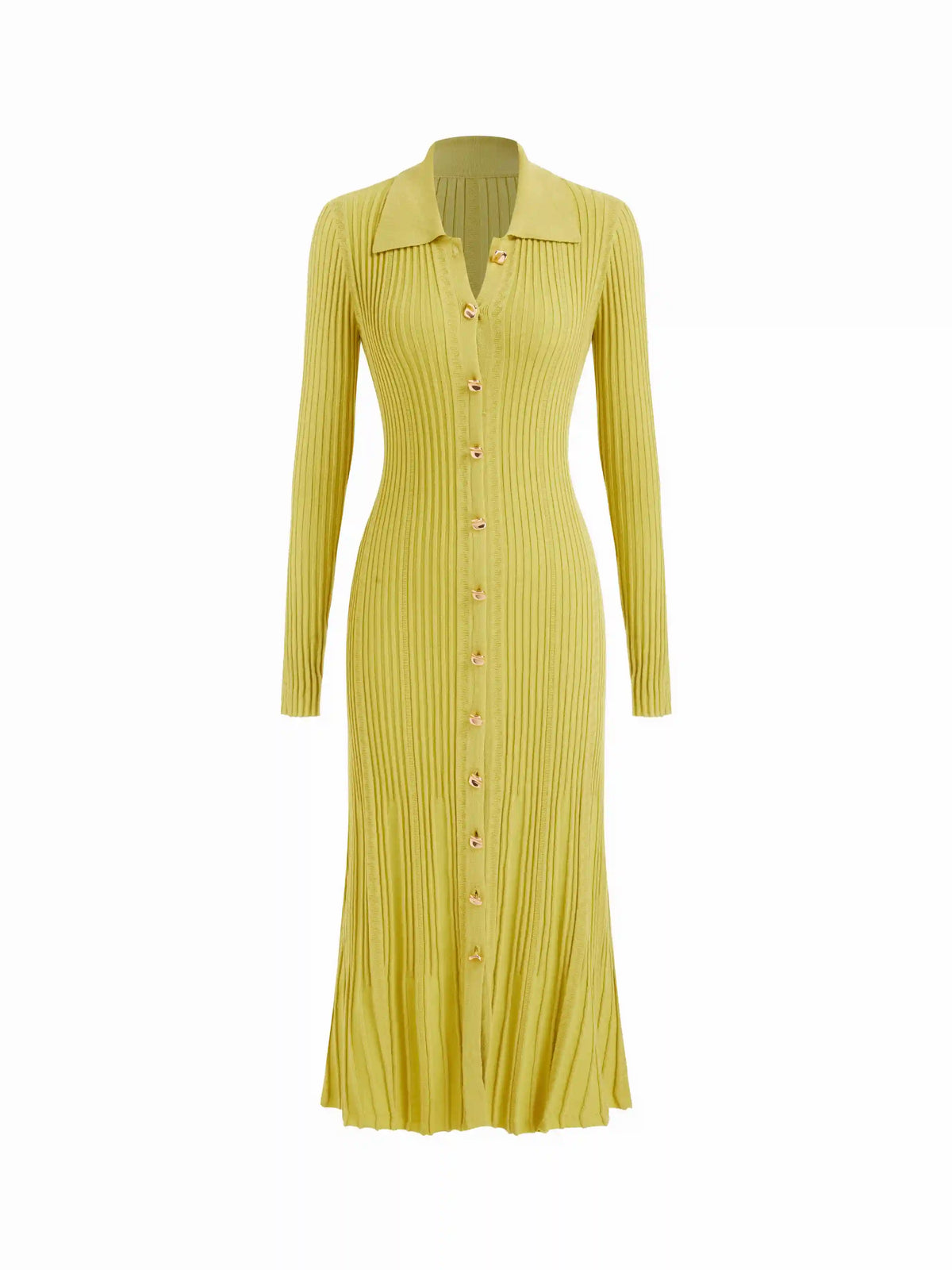 Knit Color Long Sleeve Metal Button Maxi Dress