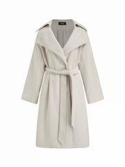 Wool-look Collar Long Sleeve Oversized Coat With Belt
