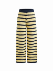 Knit Mid Rise Striped Hollow Out See-through Straight Leg Trousers