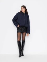 High Neck Double Breasted Belted Oversized Coat