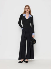 Cotton Collar V-neck Two Tone Striped Bodysuit