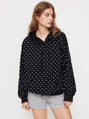 Terry Polka Dot Long Sleeve Drawstring Hoodie