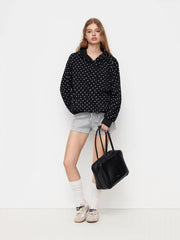 Terry Polka Dot Long Sleeve Drawstring Hoodie
