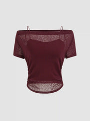 Off-shoulder Ruched Short Sleeve Tee & Cami Top