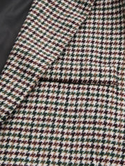 Notched Collar Houndstooth Cinched Waist Button Blazer