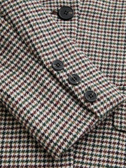Notched Collar Houndstooth Cinched Waist Button Blazer