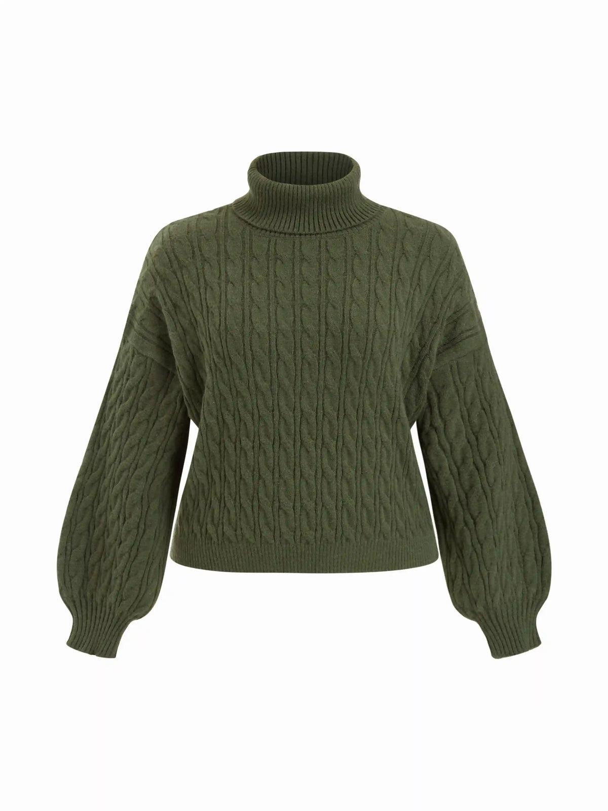 Cable Knit Turtleneck Solid Long Sleeve Crop Top Curve & Plus