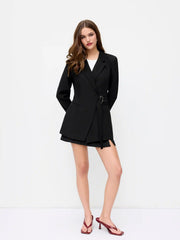Collar Solid Belted Metal Detail Long Sleeve Blazer