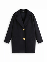 Wool-Look Notched Collar Metal Button Oversized Coat