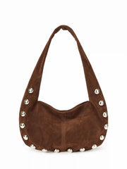 STUDDED FAUX SUEDE SHOULDER BAG