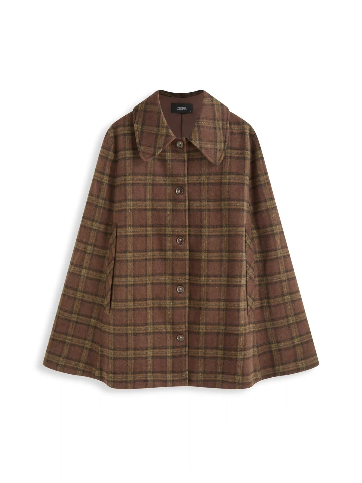 Wool-Look Collar Plaid Cloak Sleeve Oversized Coat