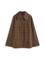 Wool-Look Collar Plaid Cloak Sleeve Oversized Coat