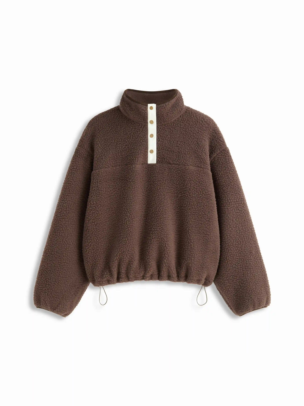 Fleece Collar Drawstring Button Long Sleeve Sweatshirt