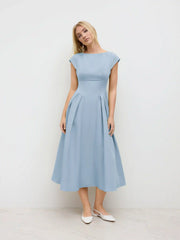 Sculptural Boat Neck Cut Out Backless Ruffle Maxi Dress