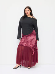 Mesh Mid Rise Floral Tie Dye Asymmetrical Hem Tulle Maxi Skirt Curve & Plus