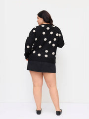 Knit Wool-blend Round Neckline Polka Dot Ghost Oversized Top Curve & Plus