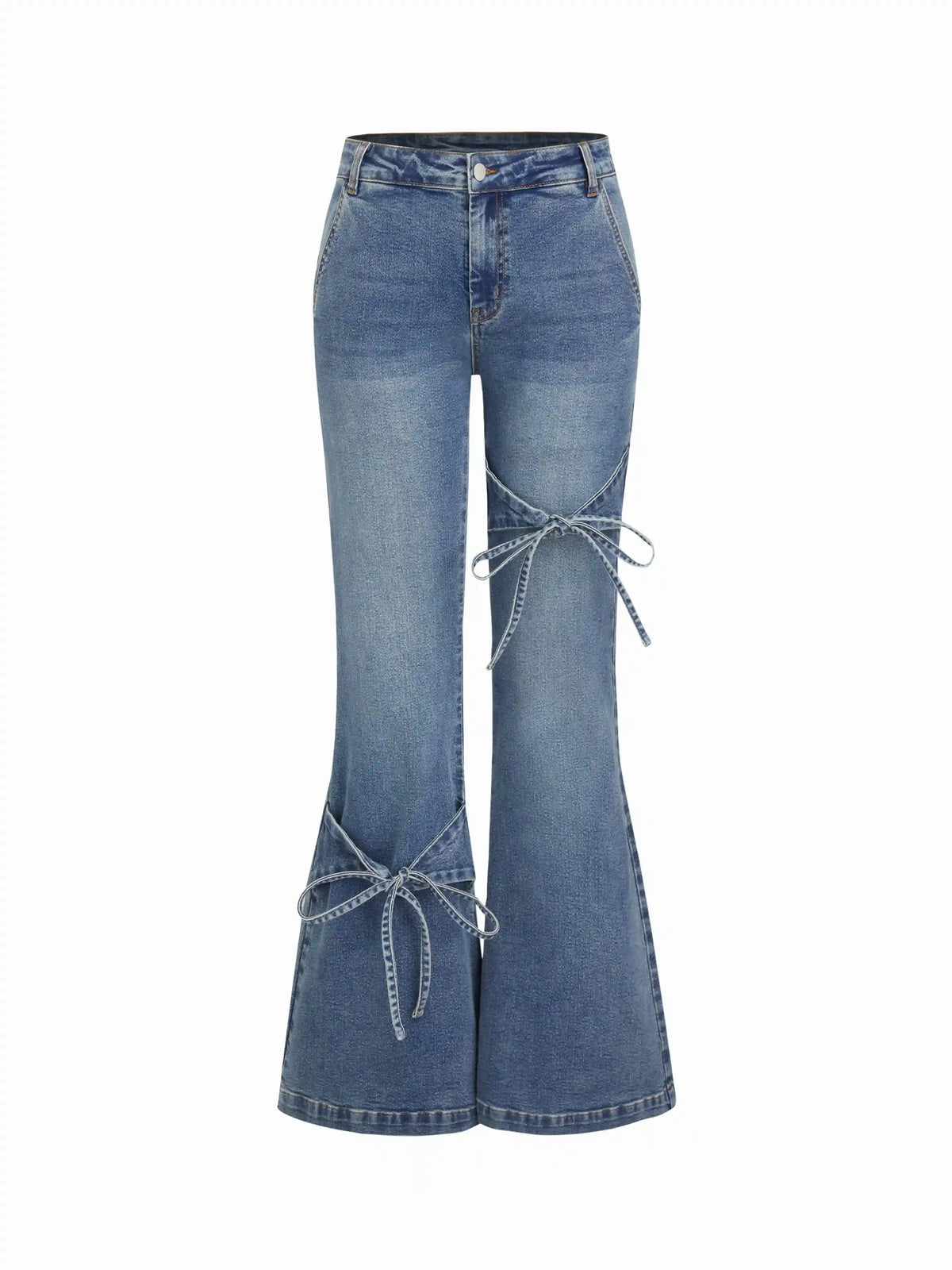 Stretch Cider Denim Low Rise Bowknot Flared Jeans
