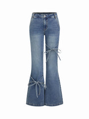 Stretch Cider Denim Low Rise Bowknot Flared Jeans