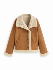 Faux Shearling Collar Button Through Oversized Jacket