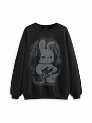 Cotton-blend Rock Rabbit Graphic Round Neckline Oversized Sweatshirt