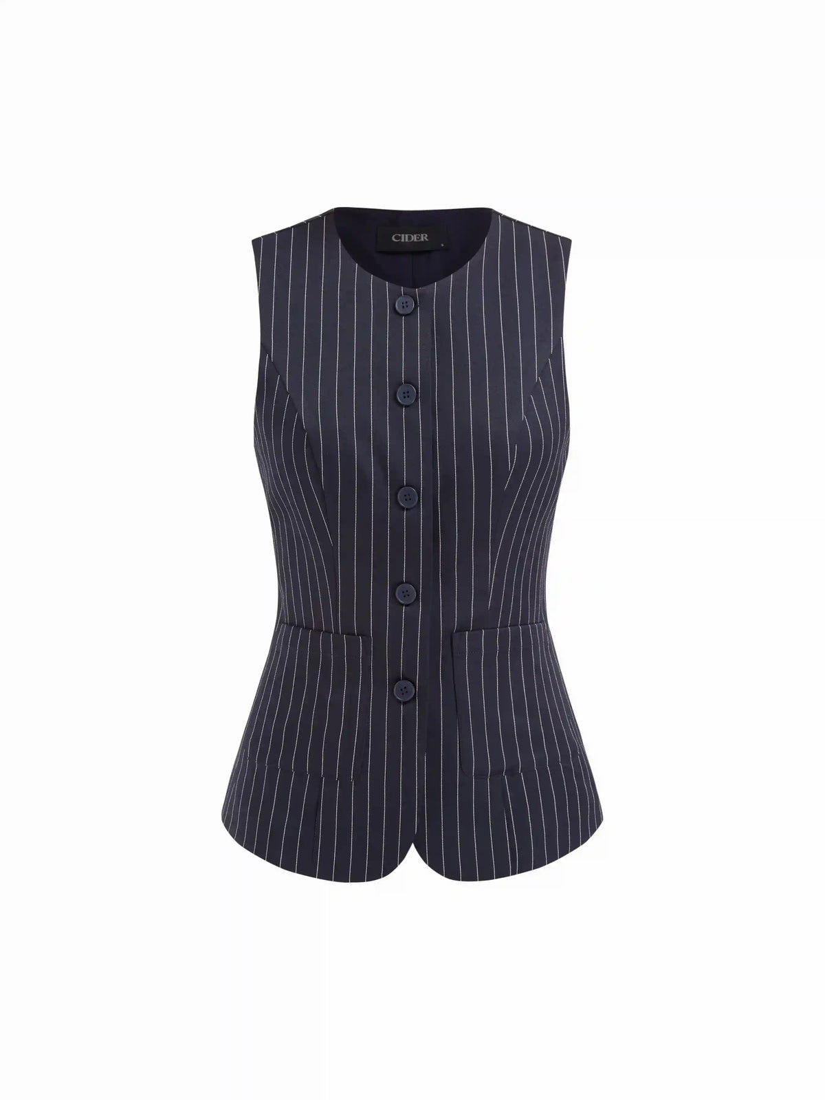 Round Neckline Sleeveless Striped Tie Back Split Blazer Vest