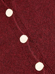 Knit Round Neckline Long Sleeve Metal Button Cardigan