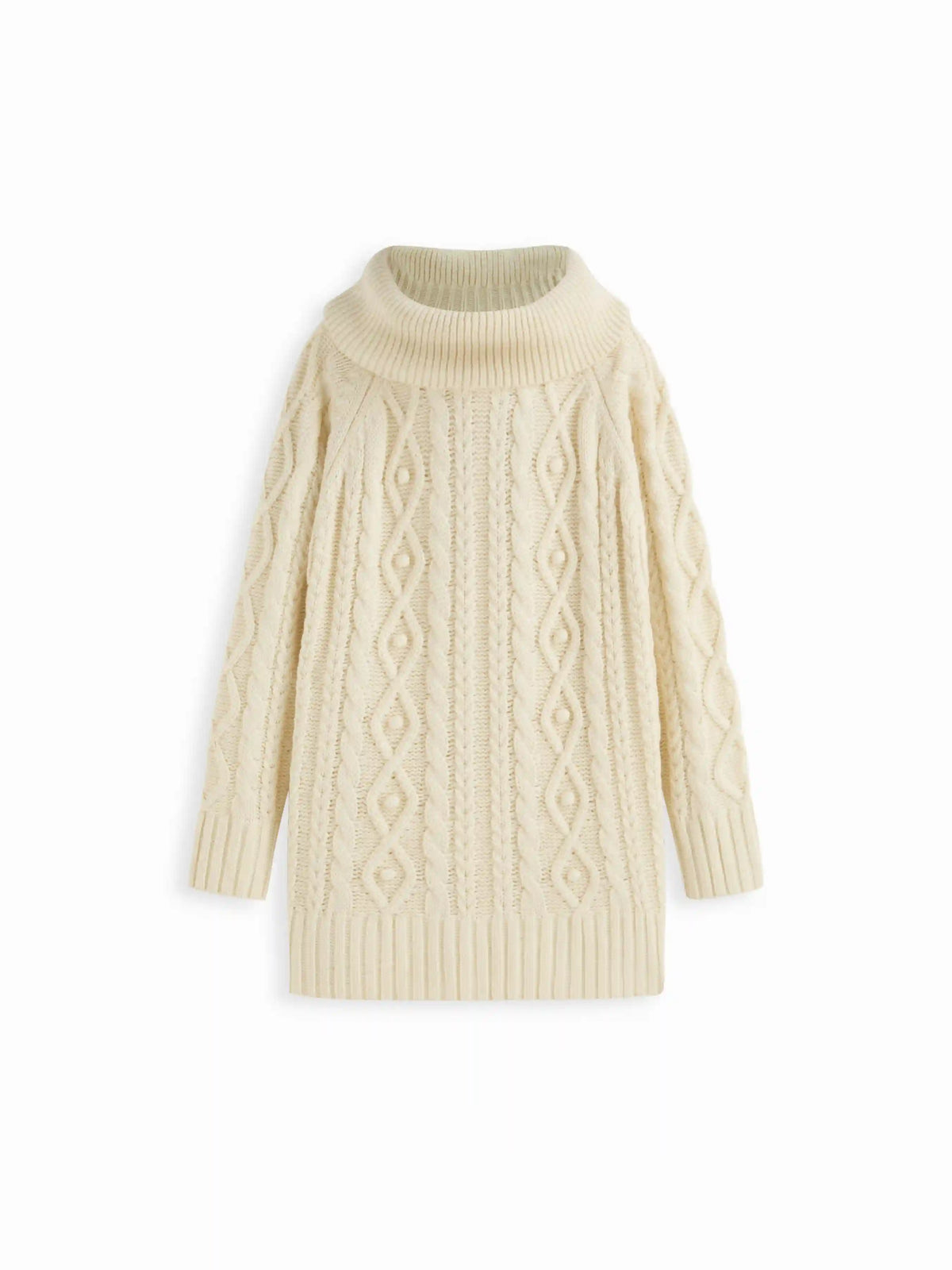Cable Knit Turtle Neck Long Sleeve Mini Dress