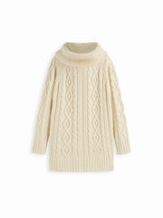 Cable Knit Turtle Neck Long Sleeve Mini Dress