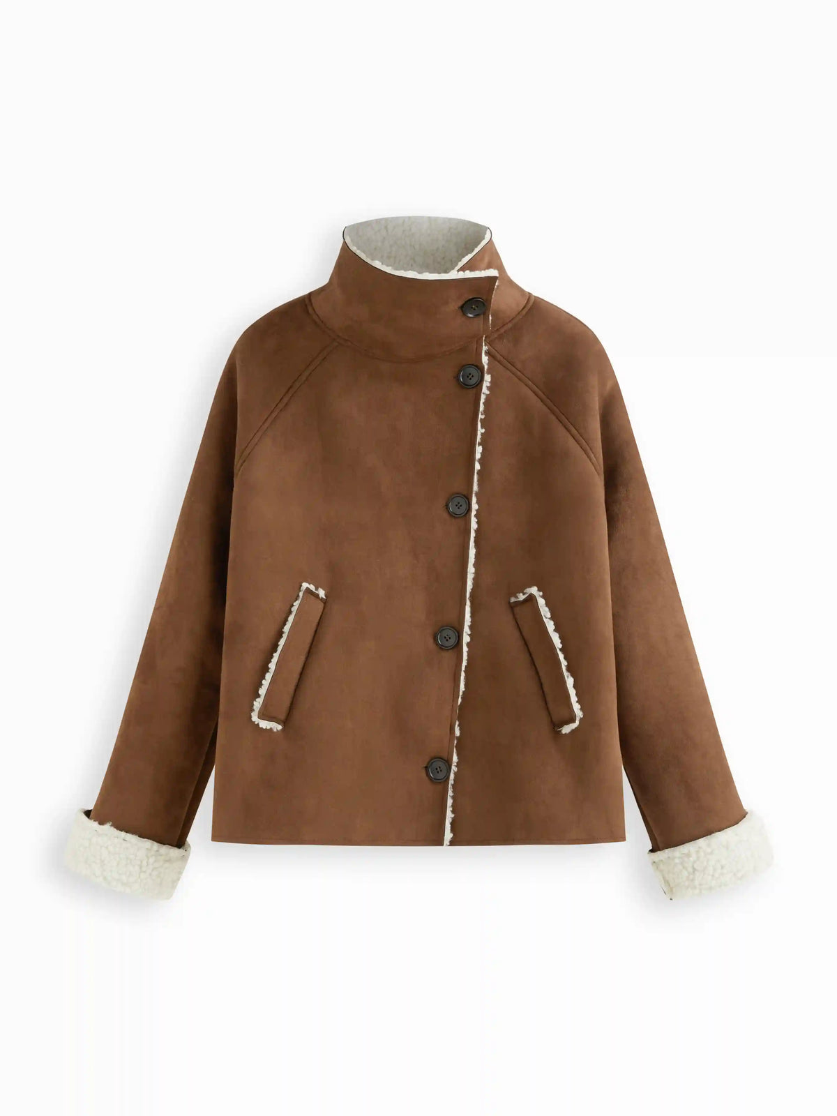 Two Way Faux Shearling Funnel Neck Oversized Jacket
