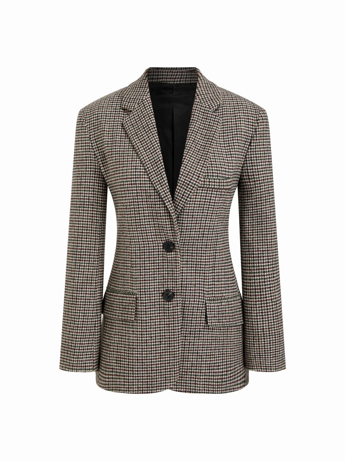 Notched Collar Houndstooth Cinched Waist Button Blazer