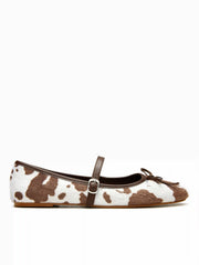 COWHIDE PRINT BOWKNOT DECOR MARY JANES