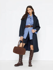 Collar Long Sleeve Wrap Oversized Longline Trench Coat With Belt