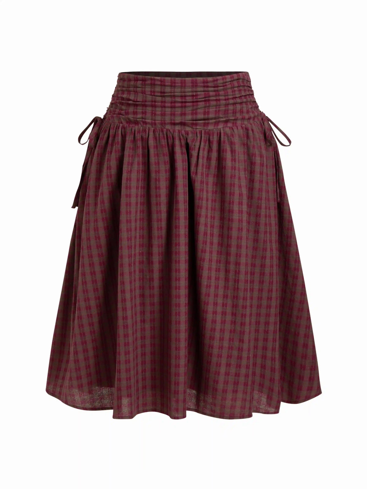 Cotton Mid Rise Plaid Bowknot Ruched Maxi Skirt Curve & Plus